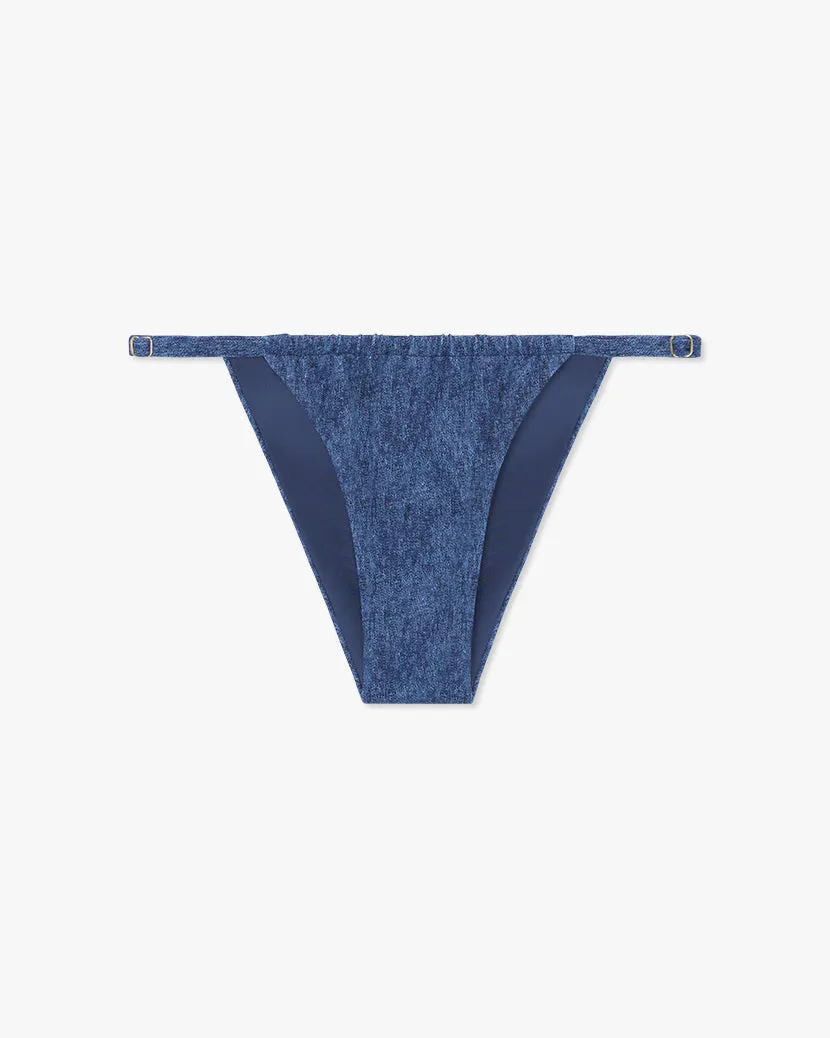 Adjustable Ruched Denim Bikini Bottom