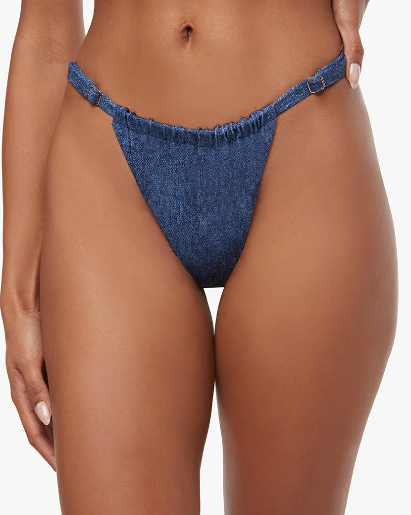 Adjustable Ruched Denim Bikini Bottom