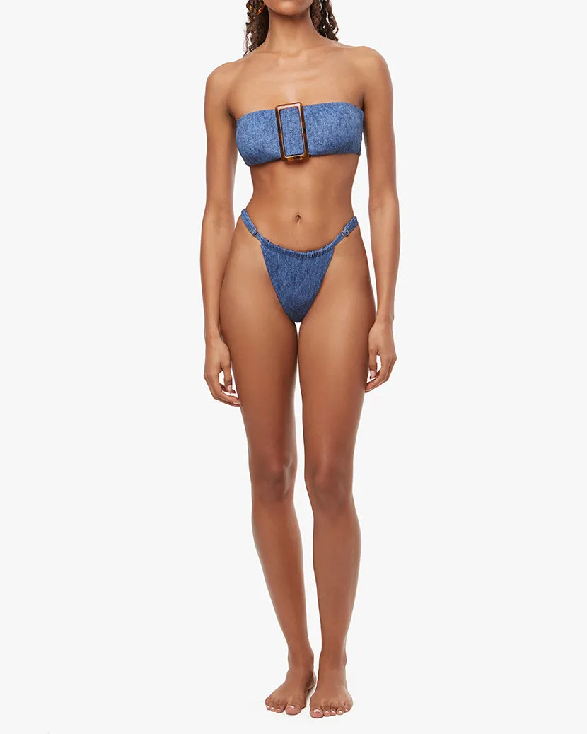 Adjustable Ruched Denim Bikini Bottom