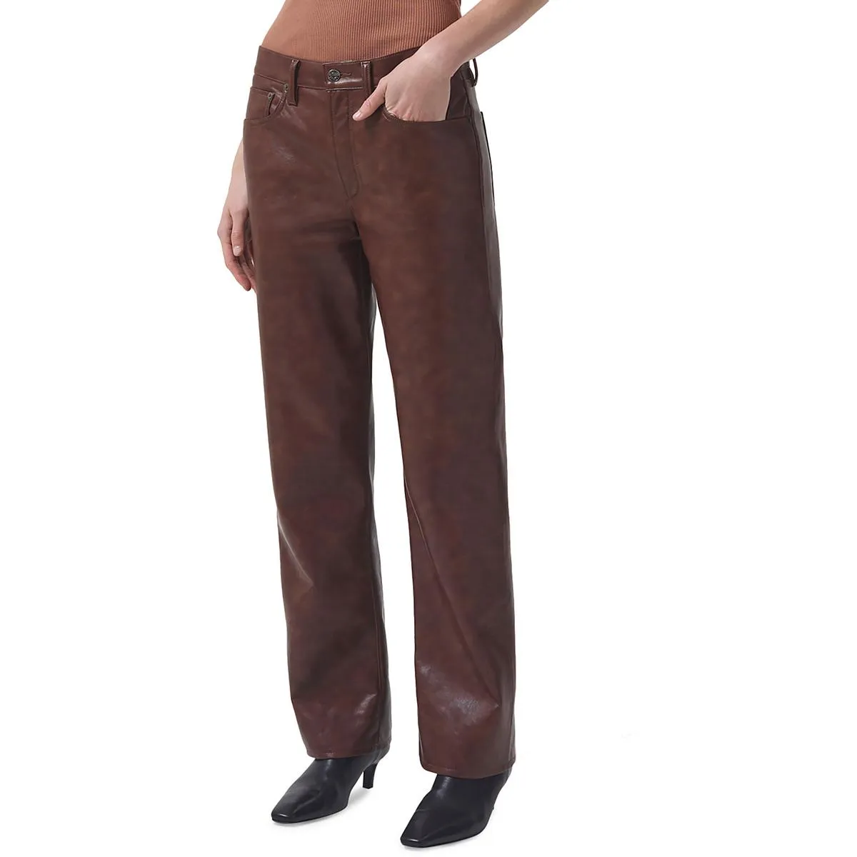 Agolde Womens Sloane Recycled Leather High Rise Straight Leg Jeans
