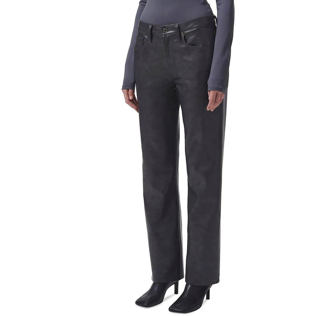 Agolde Womens Sloane Recycled Leather High Rise Straight Leg Jeans