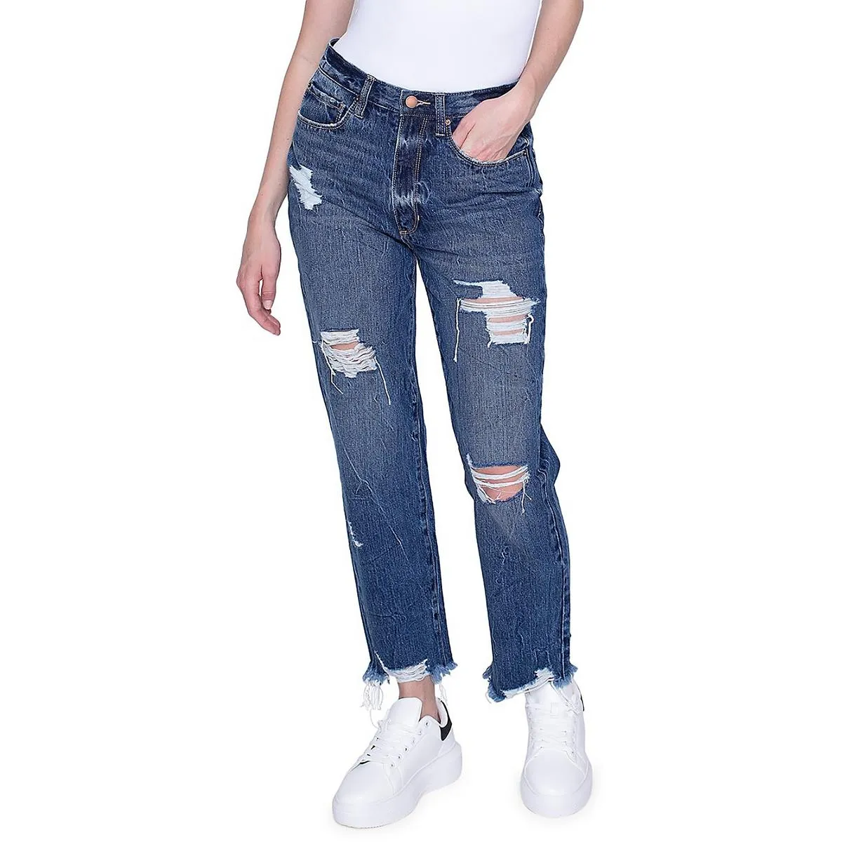 Blue Revival Womens Distressed Boyfriend Boyfriend Jeans