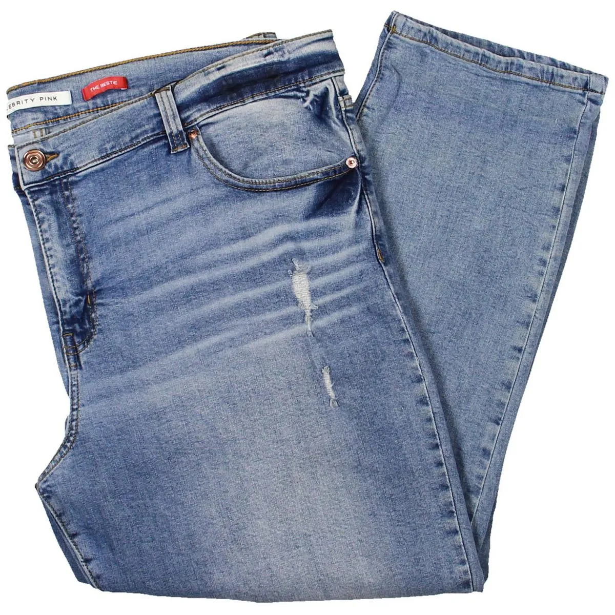 Celebrity Pink Womens Plus Bestie Destroyed Denim Straight Leg Jeans