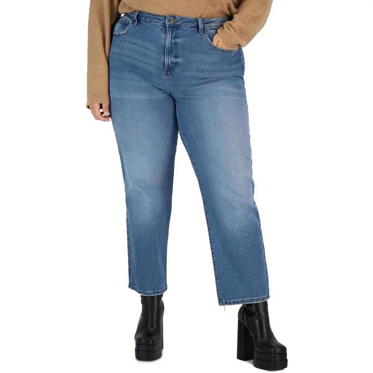 Celebrity Pink Womens The Retro Hi-Rise Relaxed Straight Leg Jeans