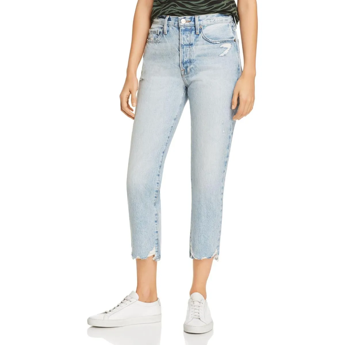 FRAME Womens Le Original Destroyed Denim Cropped Jeans