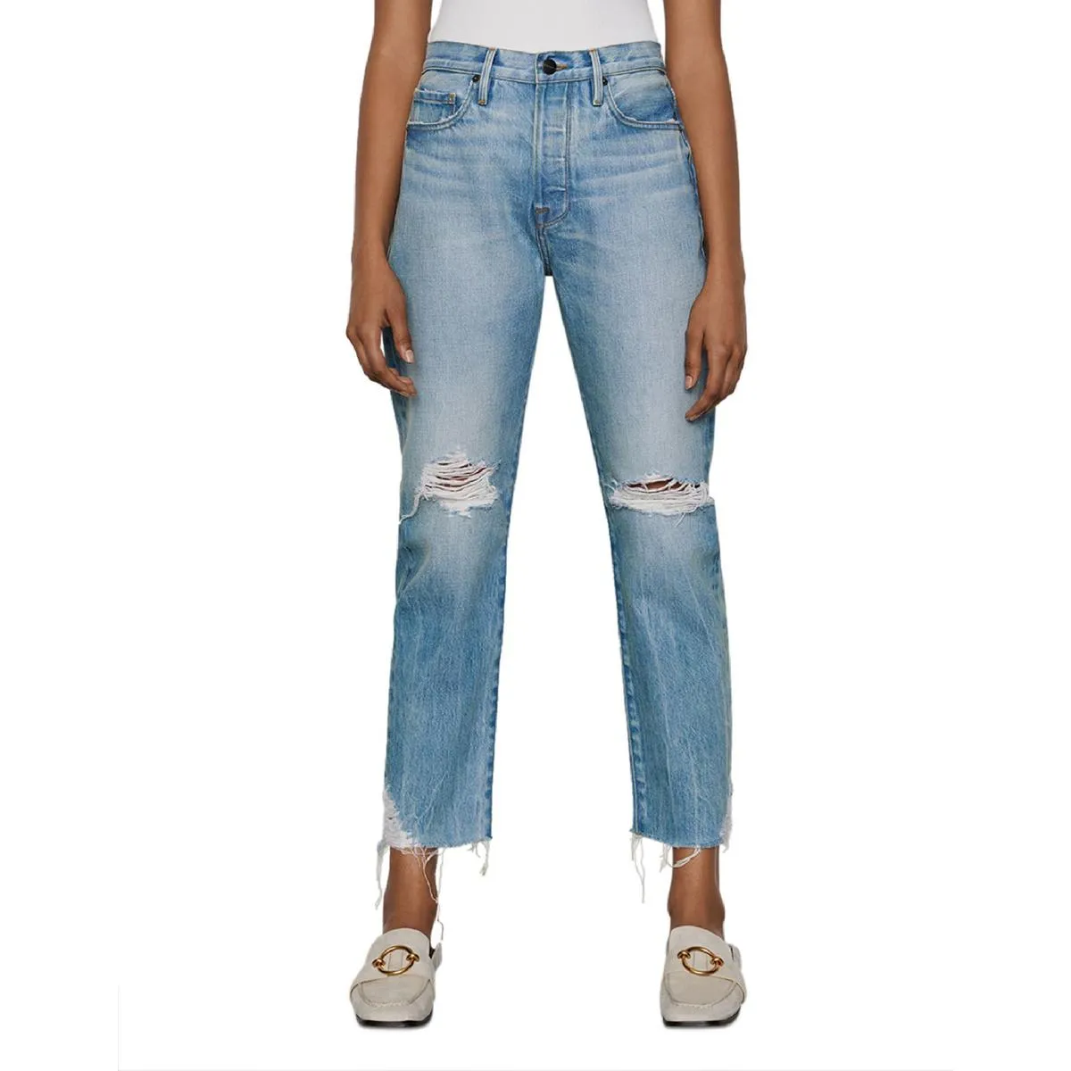 FRAME Womens Le Original Destroyed Denim Cropped Jeans