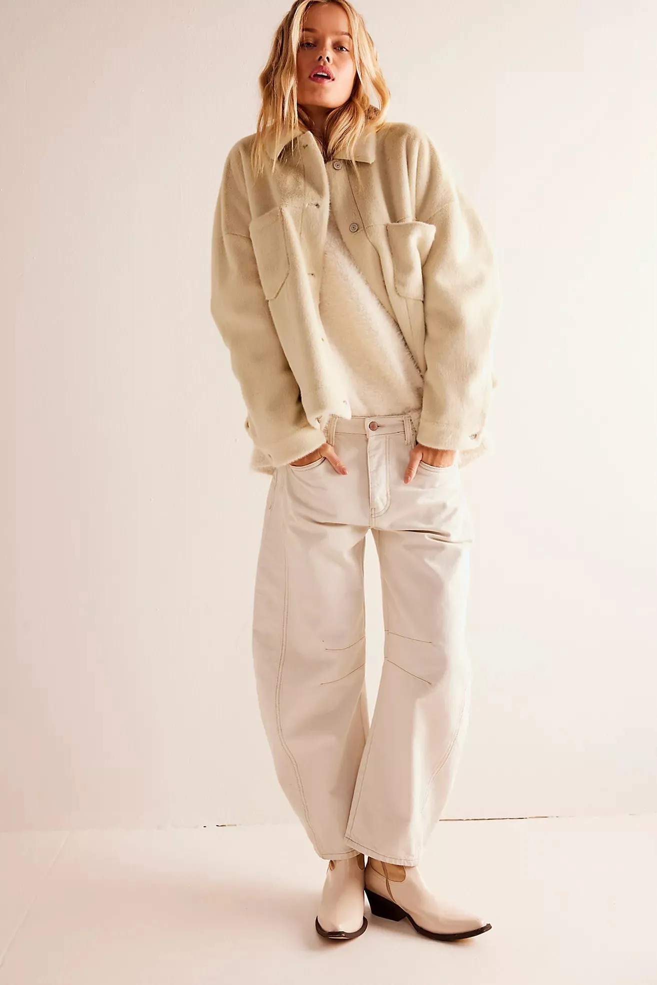 FREE PEOPLE Good Luck mid-rise barrel jean-Milk