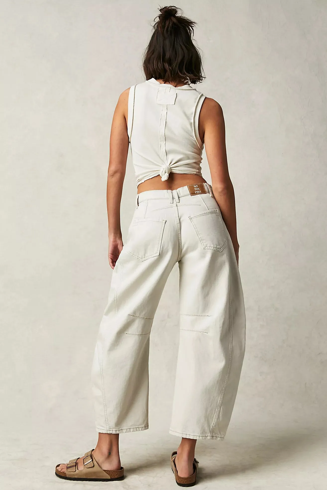 FREE PEOPLE Good Luck mid-rise barrel jean-Milk