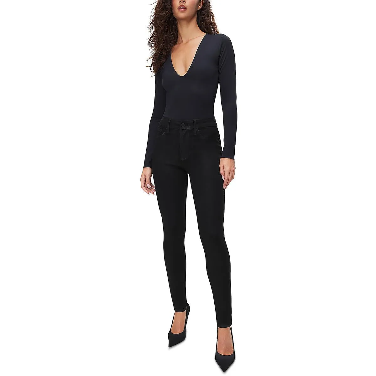 Good American Womens High-Rise Coated Skinny Jeans