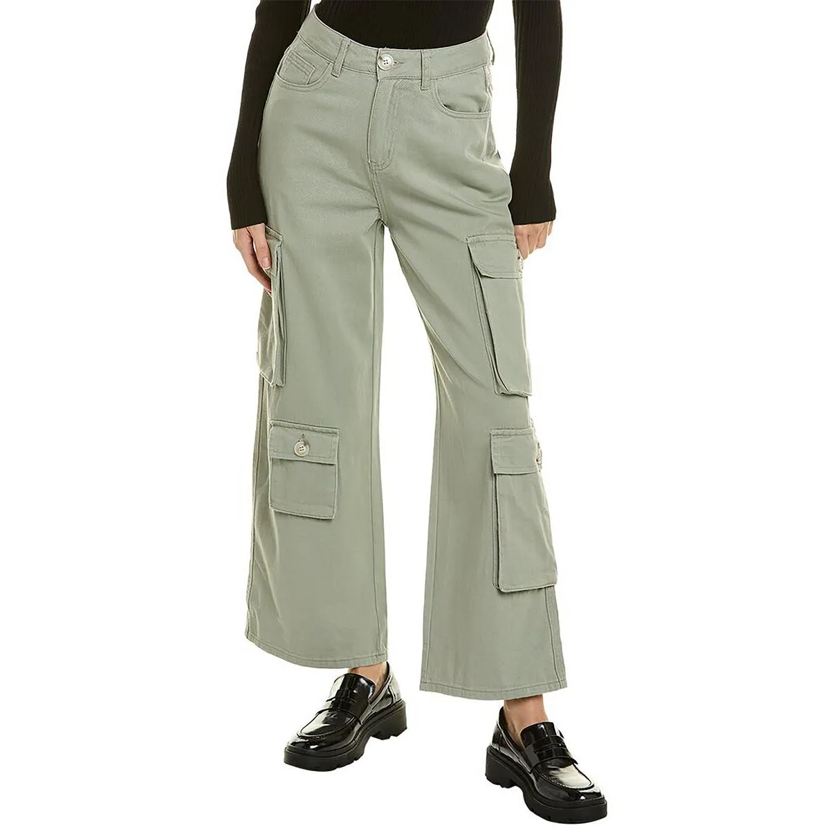 Gracia Womens Cargo Wide Leg High-Waisted Jeans