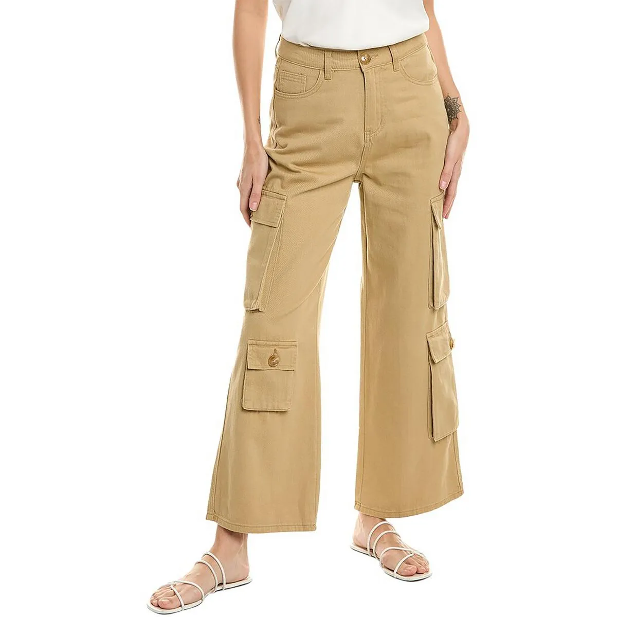Gracia Womens Cargo Wide Leg High-Waisted Jeans