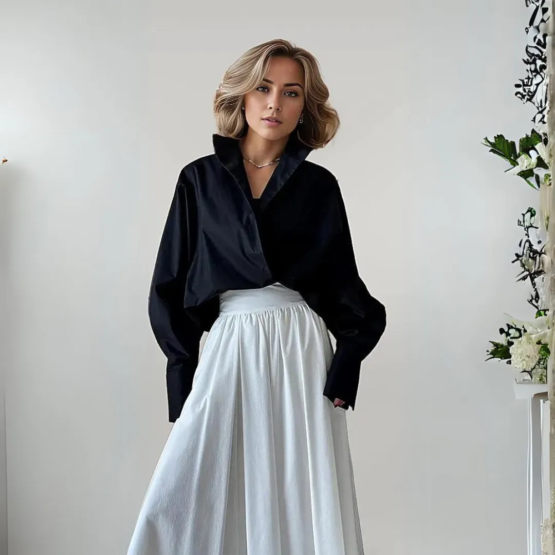 Jazz Up Cropped Black Shirt Blouse