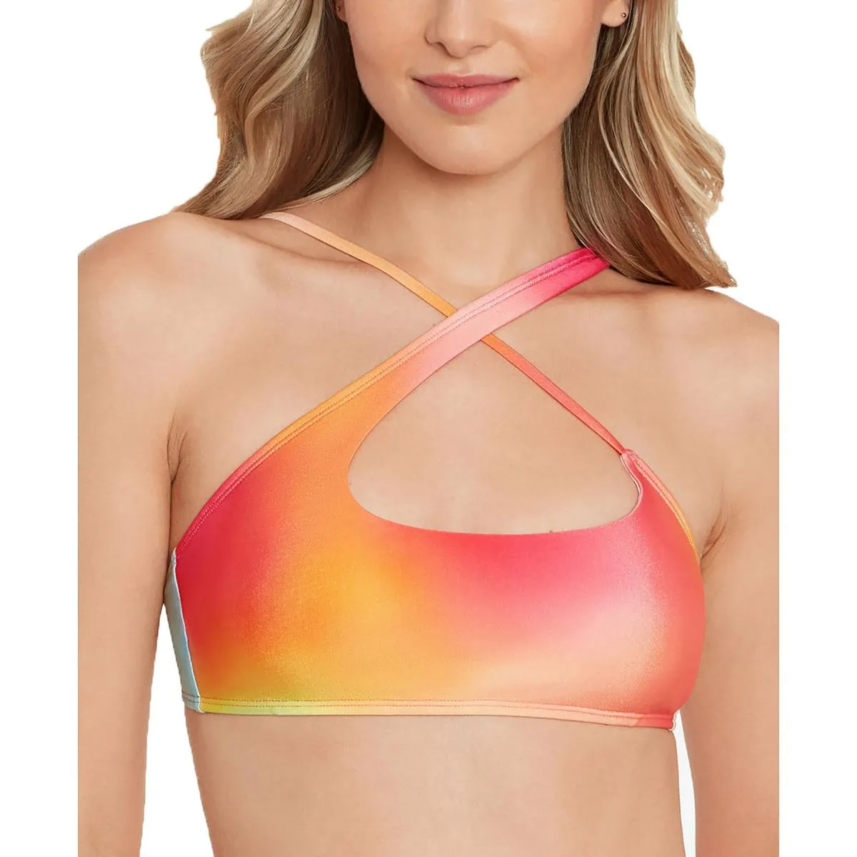 Juniors Womens Printed Criss-Cross Back Bikini Swim top
