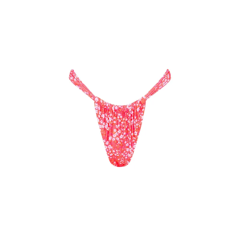 KULANI KINIS Ruched Thong bikini bottom-Coral Crush