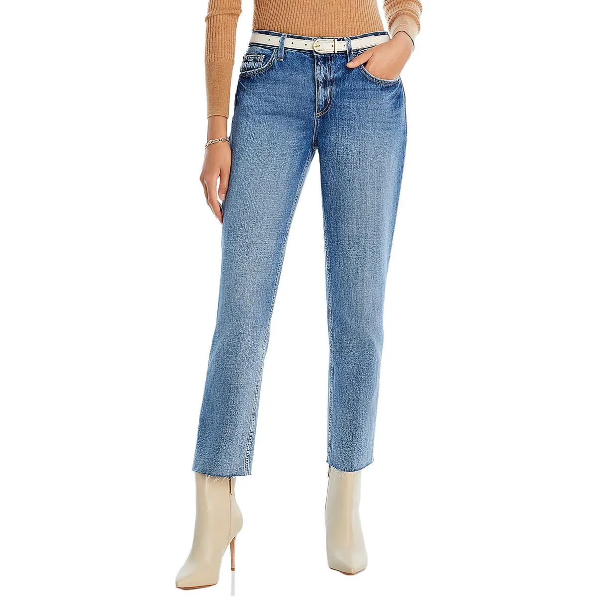 L'Agence Womens High Rise Raw Hem Straight Leg Jeans