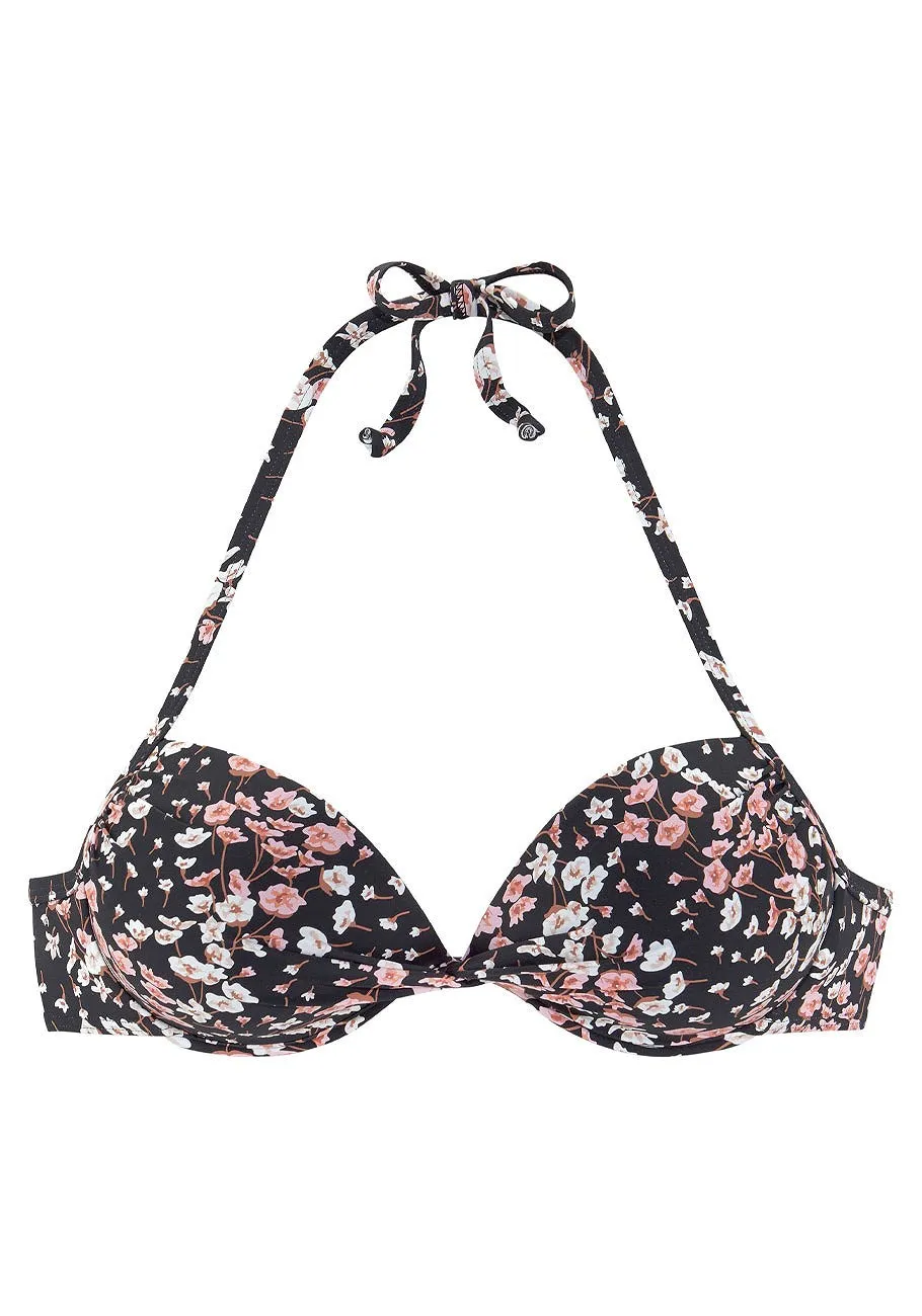 LASCANA Women's Floral Push Up Bikini Top