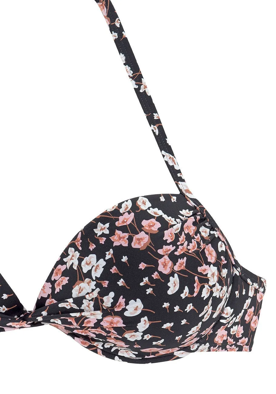 LASCANA Women's Floral Push Up Bikini Top