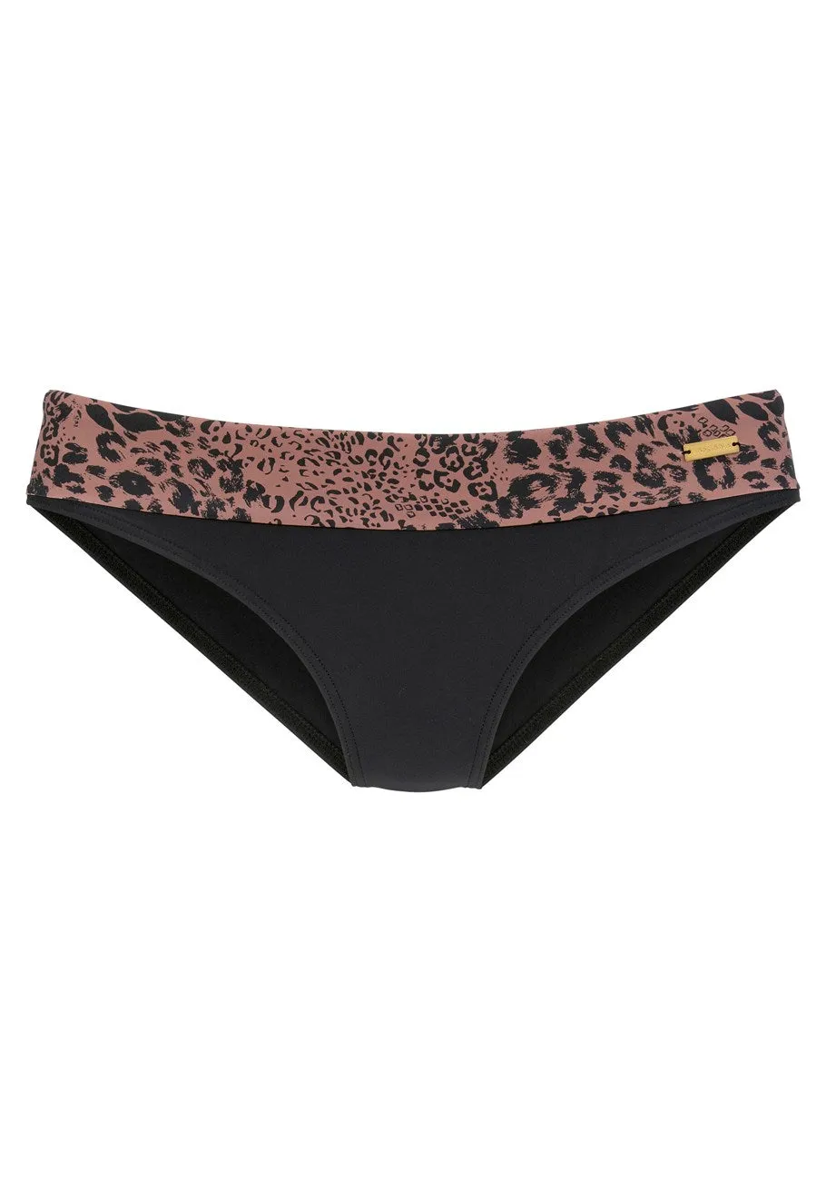 LASCANA Women's Leopard Print Fold Over Bikini Bott