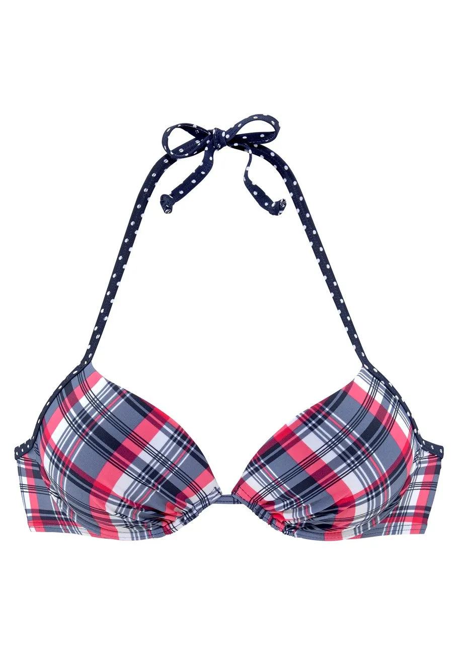 LASCANA Women's Plaid Push Up Bikini Top