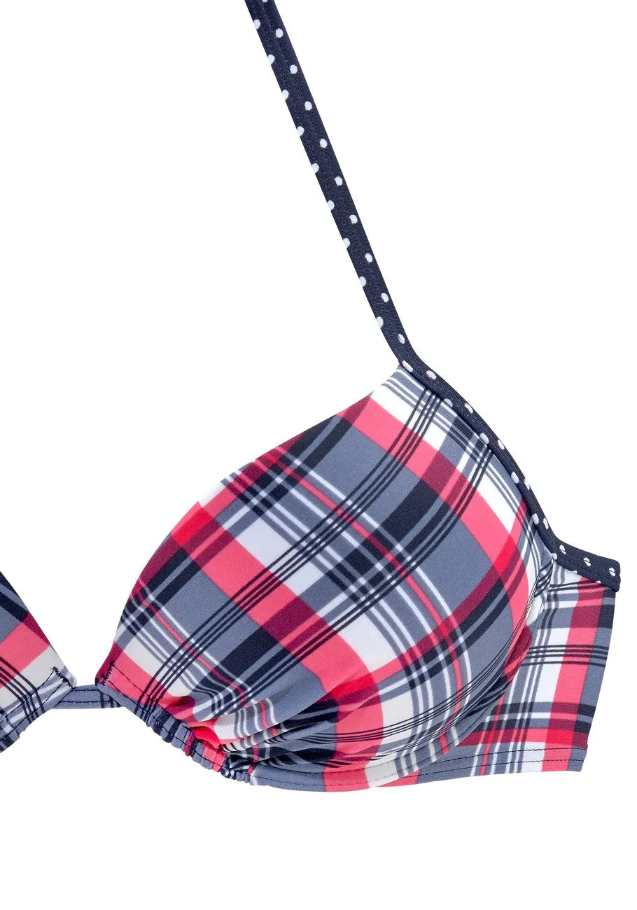 LASCANA Women's Plaid Push Up Bikini Top