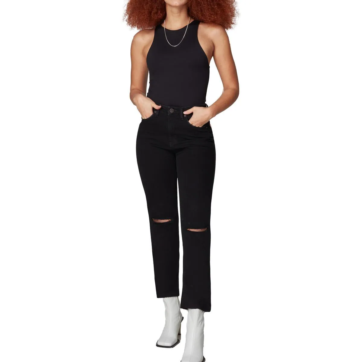 Lola Womens Denver Raw Hem Denim Straight Leg Jeans