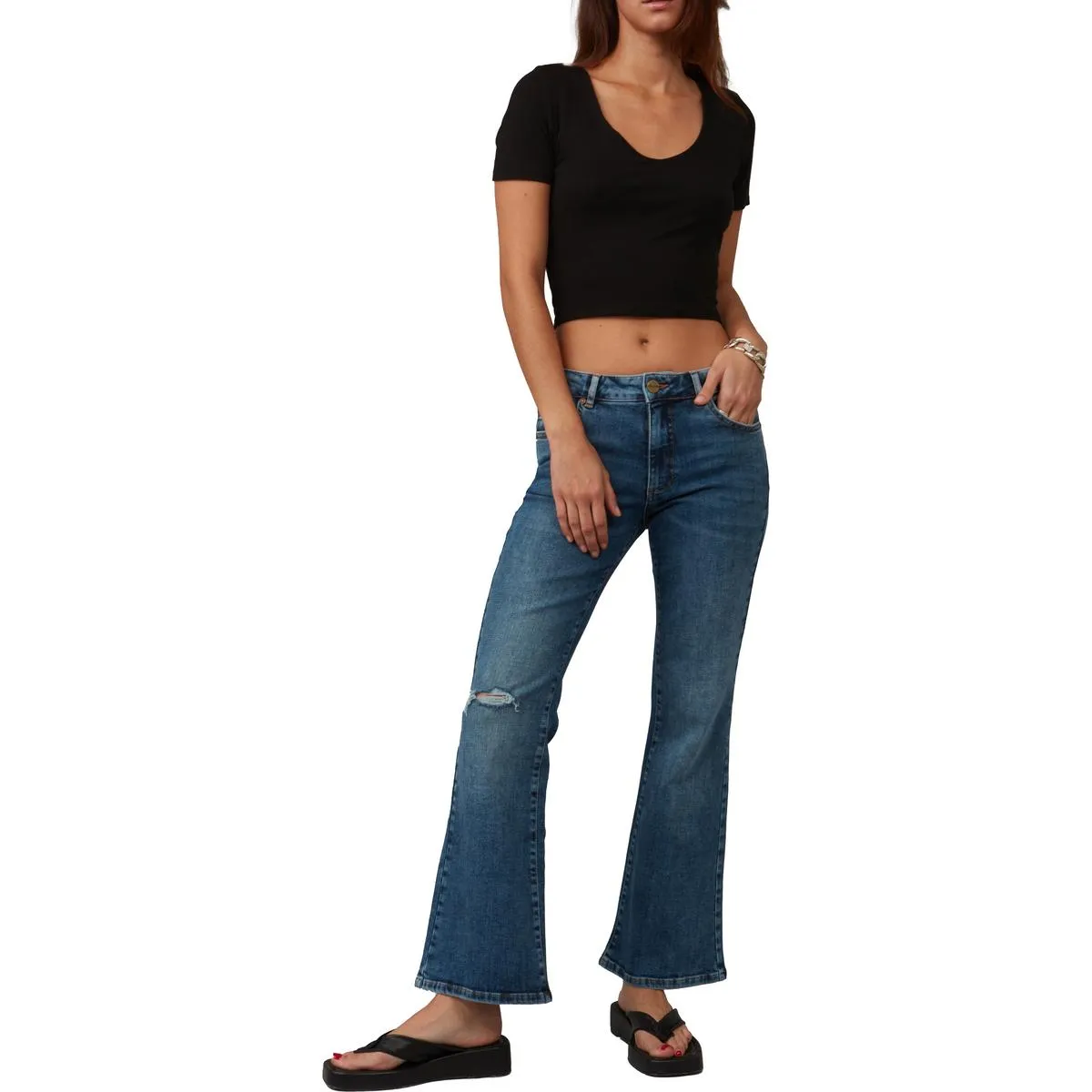 Lola Womens Pocket Denim Flared Jeans