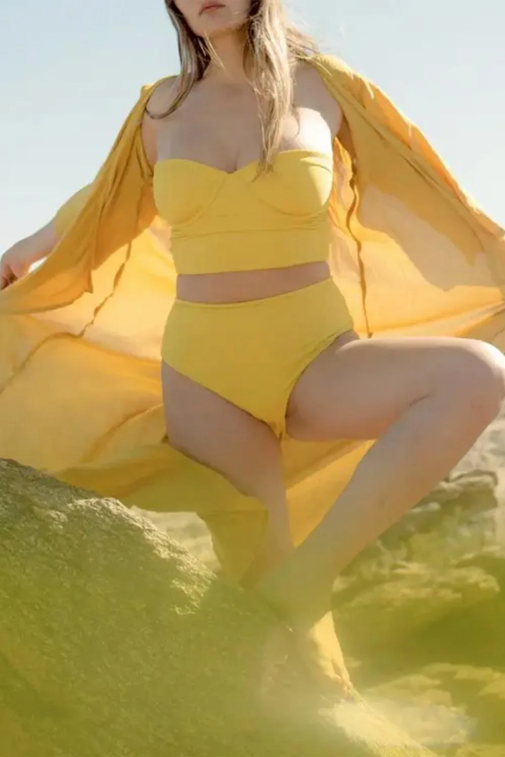 Lolita High-Waisted Stretch Bikini Bottom In Mustard