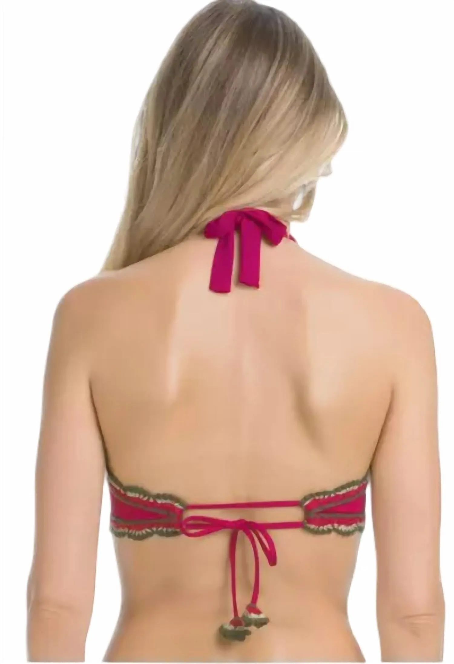 Medina Crochet Halter Bikini Top (Up To D-Cup) In Raspberry