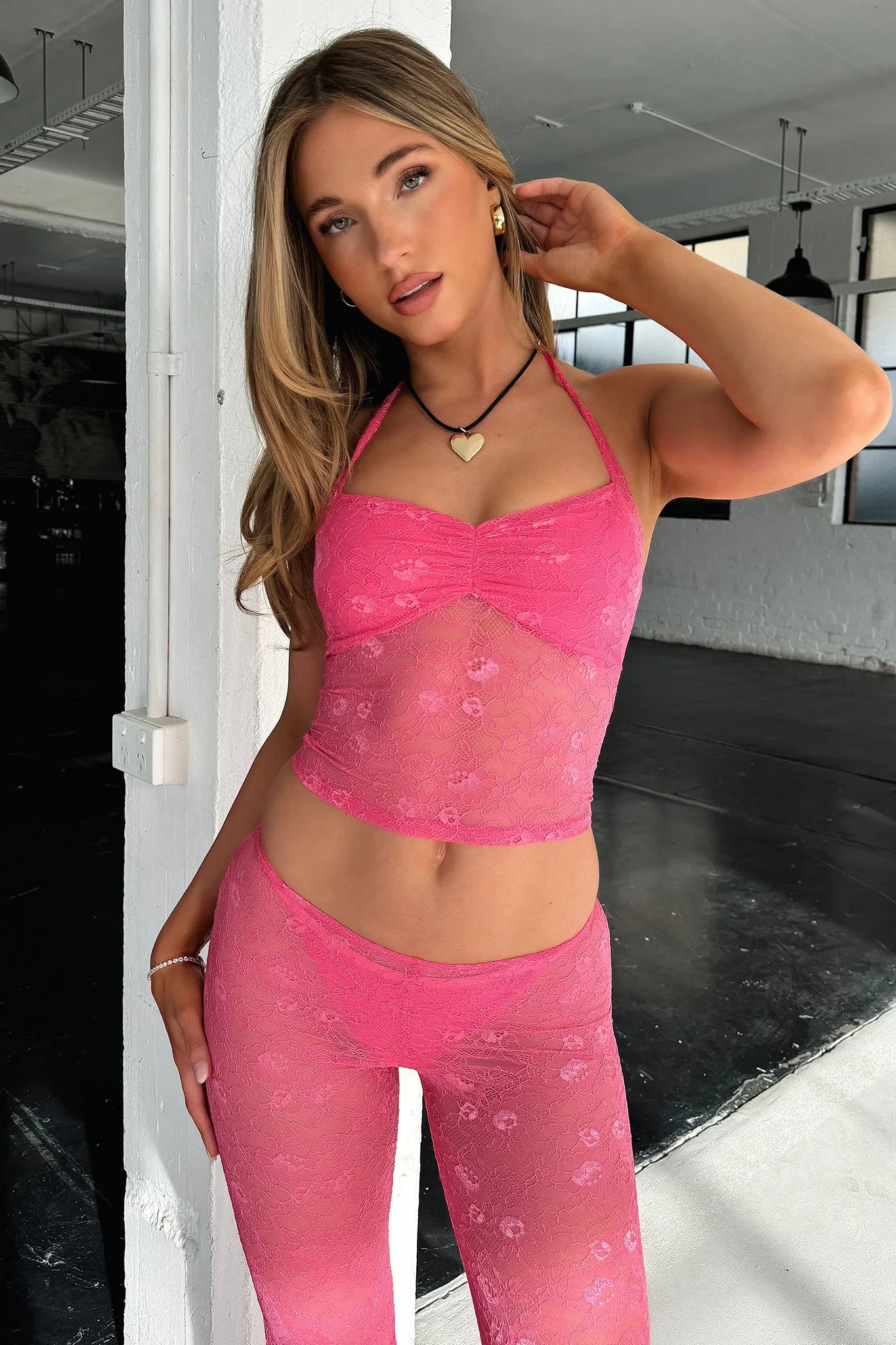 Melina Lace Flared Pants - Hot Pink