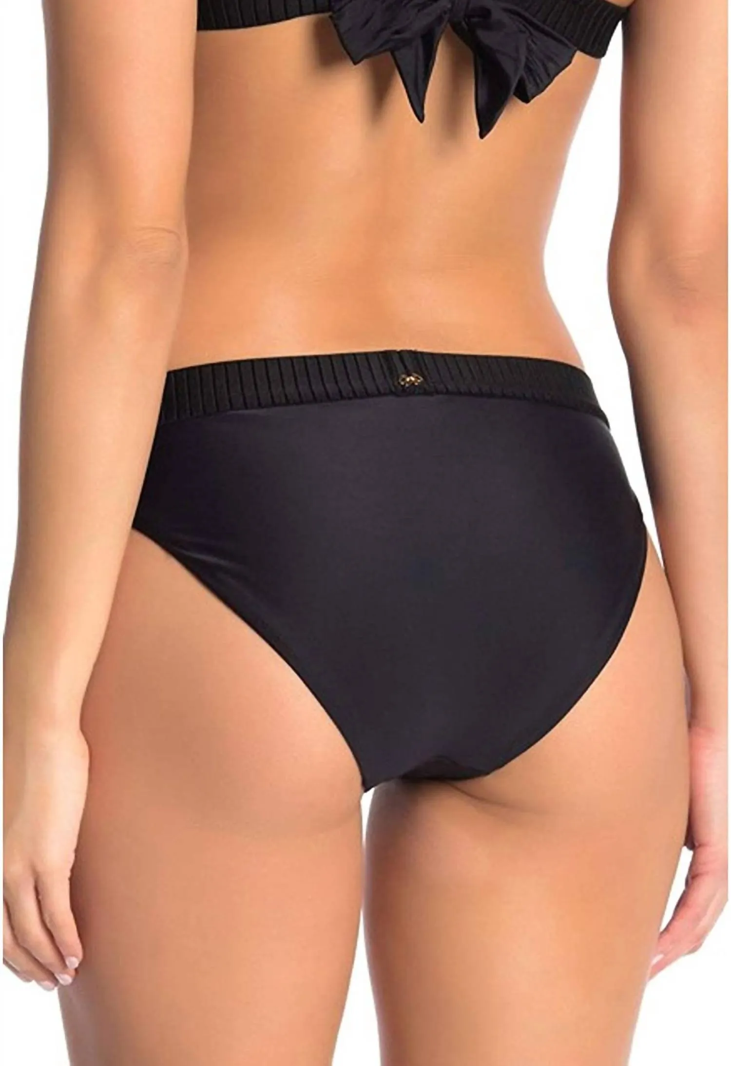 Midnight Gold Elastic Banded Teeny Low Rise Bikini Bottoms In Black