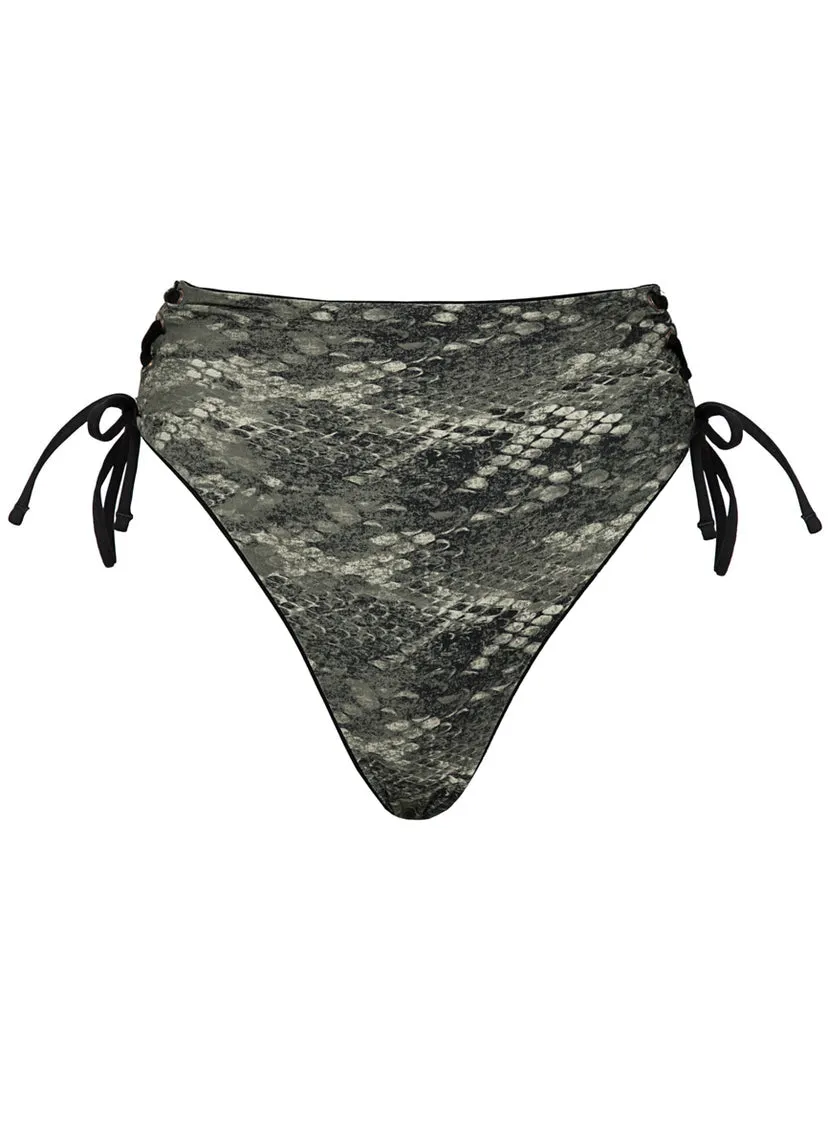 Midnight Shadow Oasis High Rise Lace Up Bikini Bottom