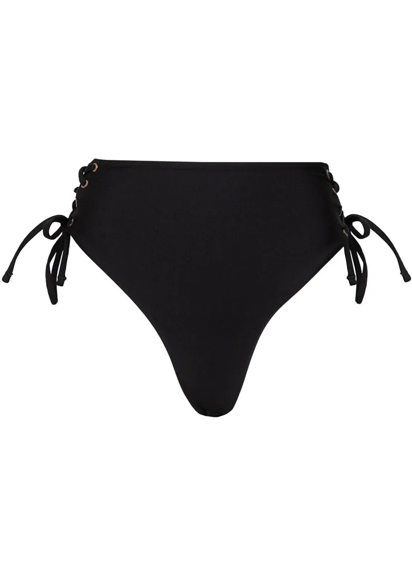 Midnight Shadow Oasis High Rise Lace Up Bikini Bottom