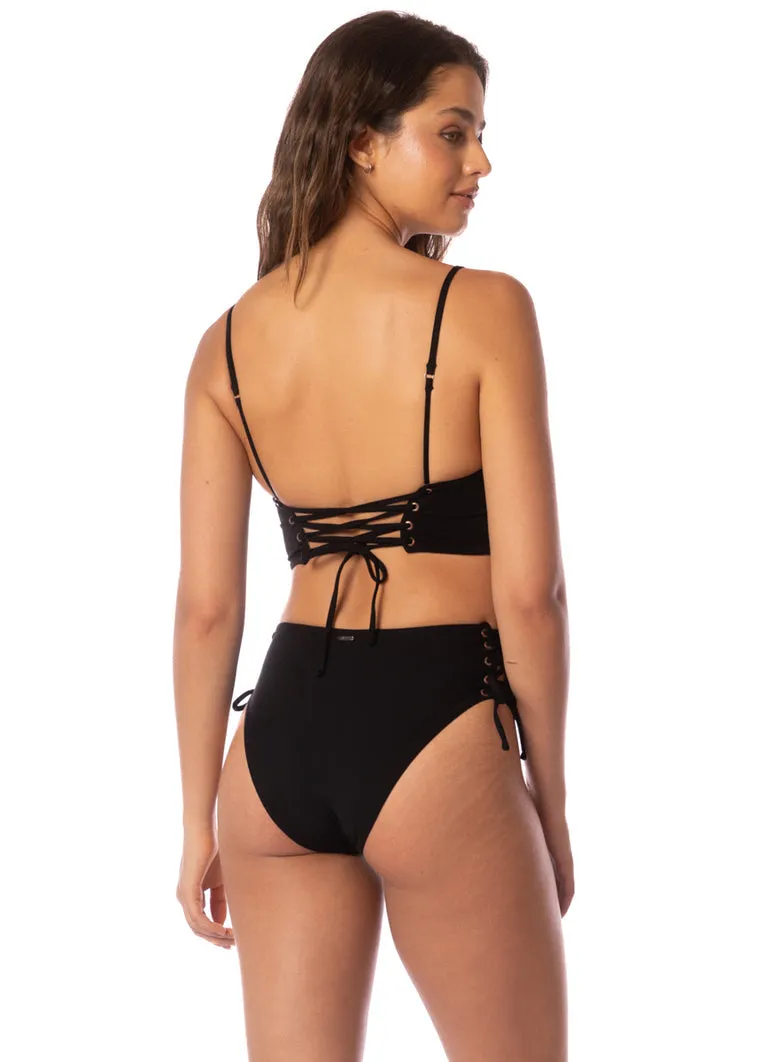 Midnight Shadow Oasis High Rise Lace Up Bikini Bottom