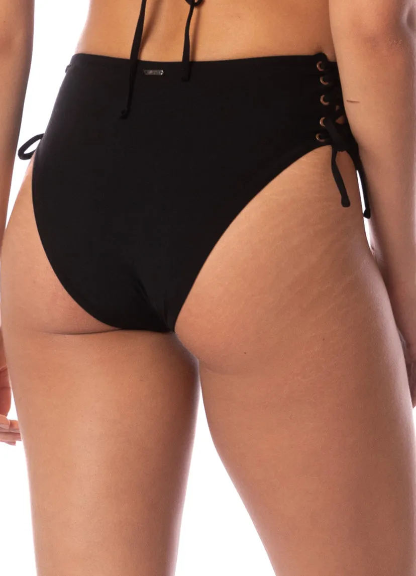 Midnight Shadow Oasis High Rise Lace Up Bikini Bottom