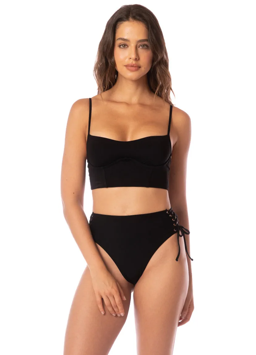 Midnight Shadow Oasis High Rise Lace Up Bikini Bottom