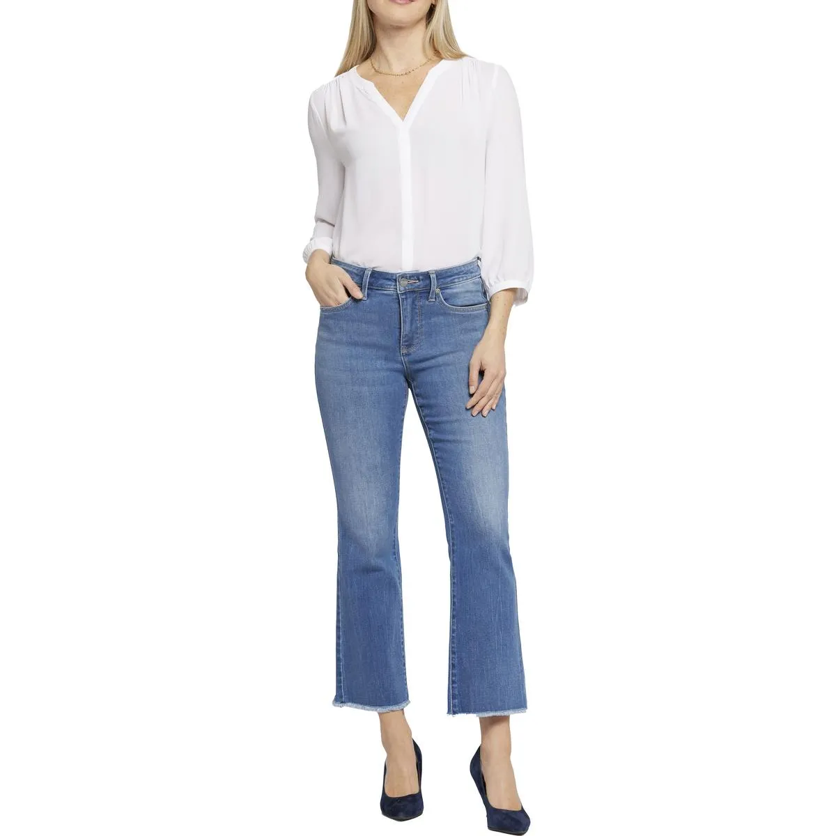NYDJ Womens Barbara Frayed Hem Denim Bootcut Jeans