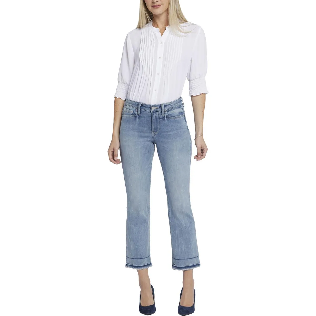 NYDJ Womens Barbara Frayed Hem Denim Bootcut Jeans
