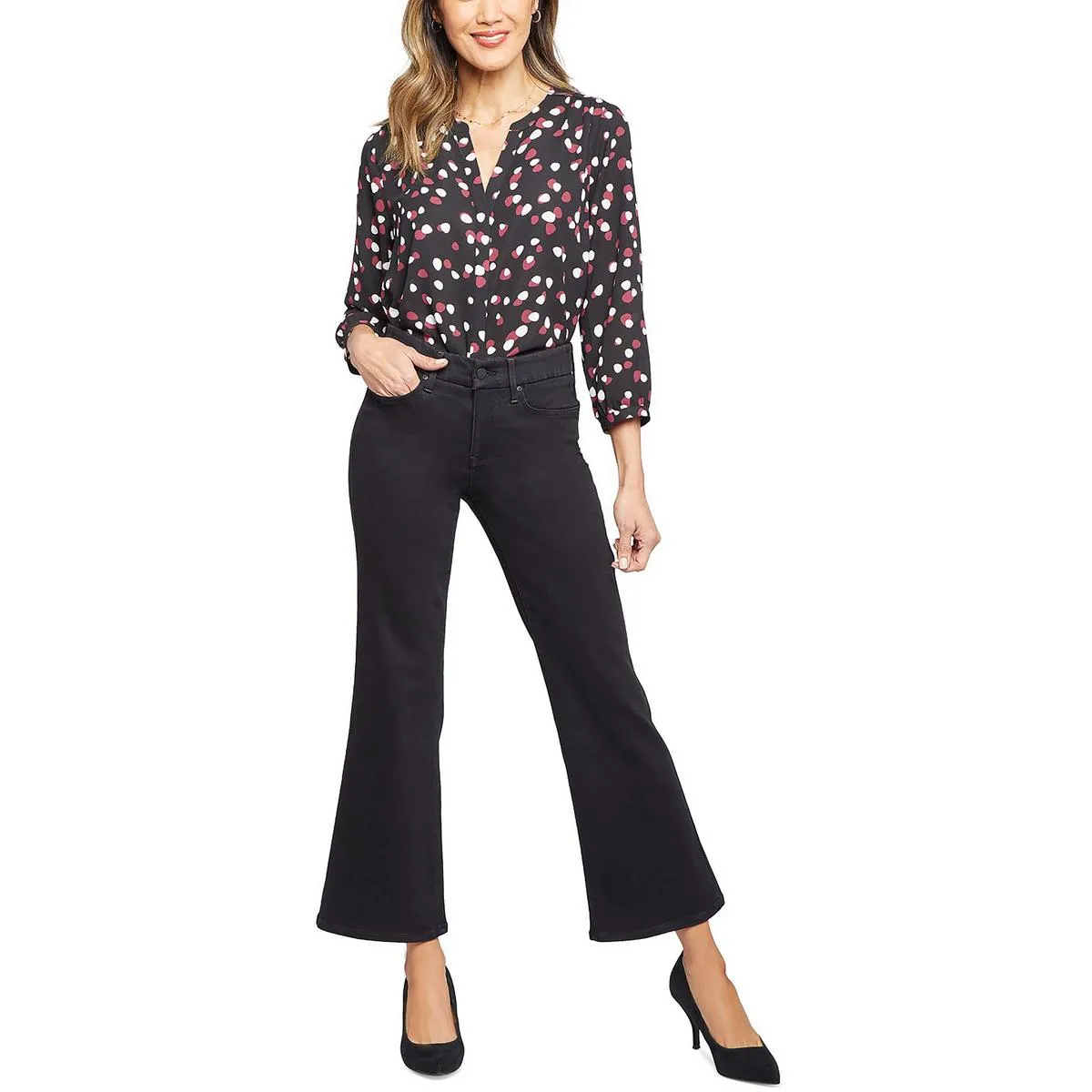 NYDJ Womens Denim High Rise Wide Leg Jeans