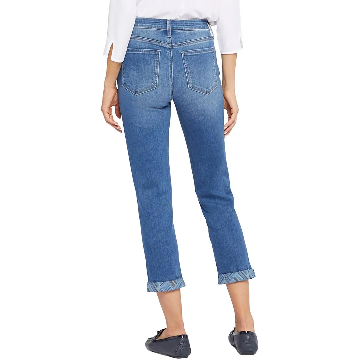 NYDJ Womens Girlfriend Mid-Rise Printed Cuff Straight Leg Jeans