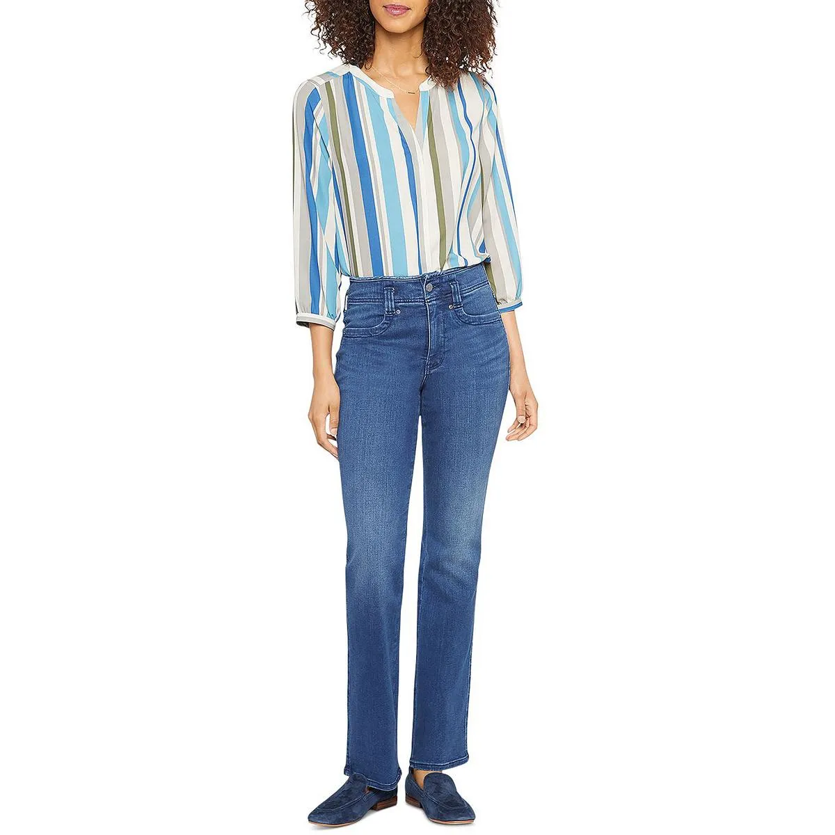 NYDJ Womens Marilyn High Rise Dark Wash Straight Leg Jeans