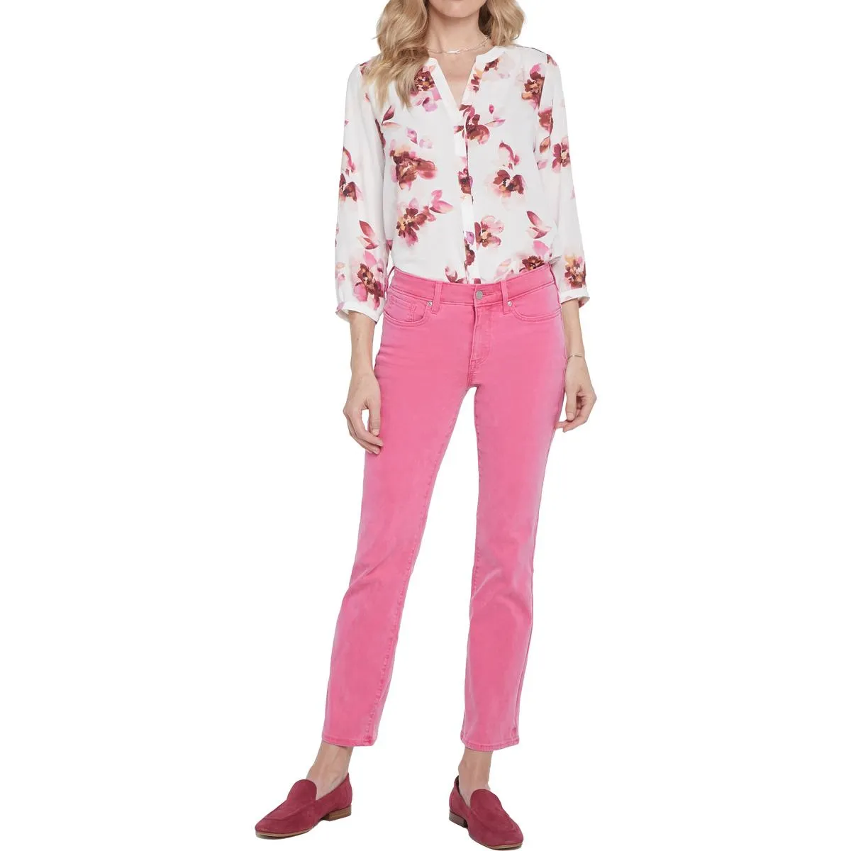 NYDJ Womens Marilyn Mid-Rise Ankle Straight Leg Jeans