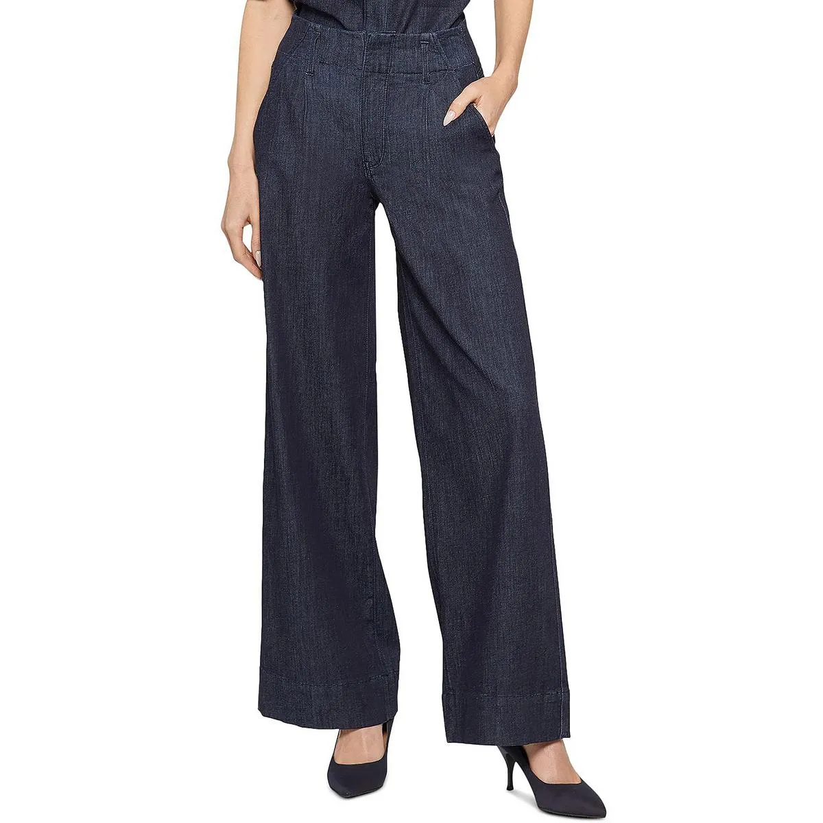 NYDJ Womens Mona Pleated Cotton Wide Leg Jeans