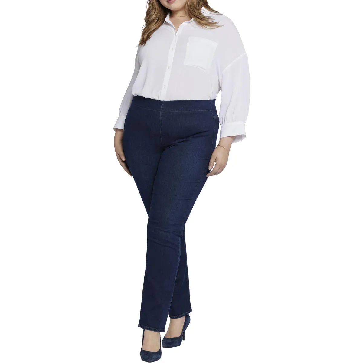 NYDJ Womens Plus Bailey Tummy Slimming Denim Straight Leg Jeans