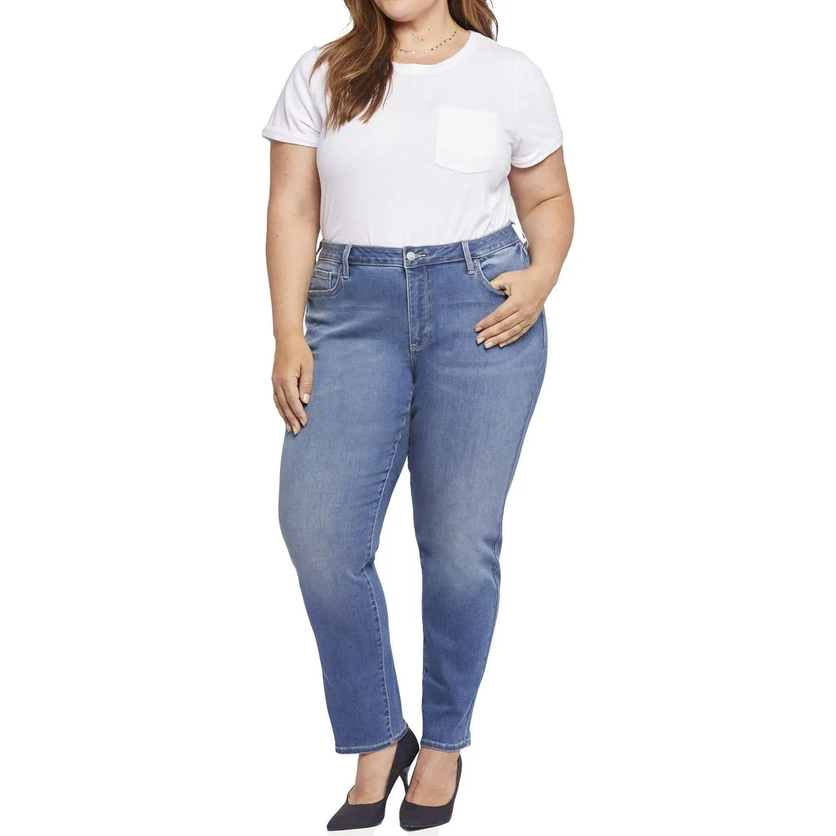 NYDJ Womens Plus Emma Stretch Denim Slim Jeans