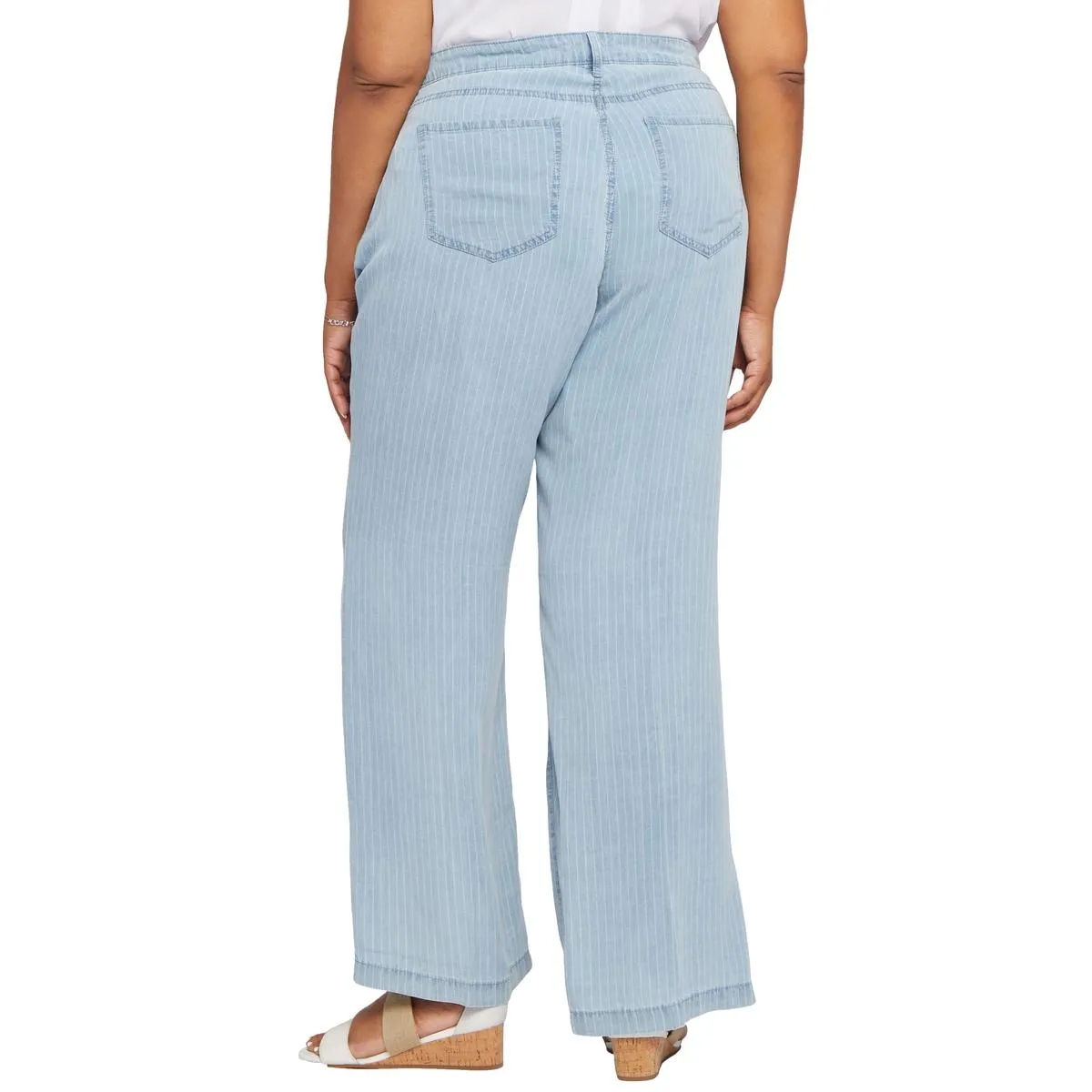 NYDJ Womens Plus High Rise Striped Wide Leg Jeans