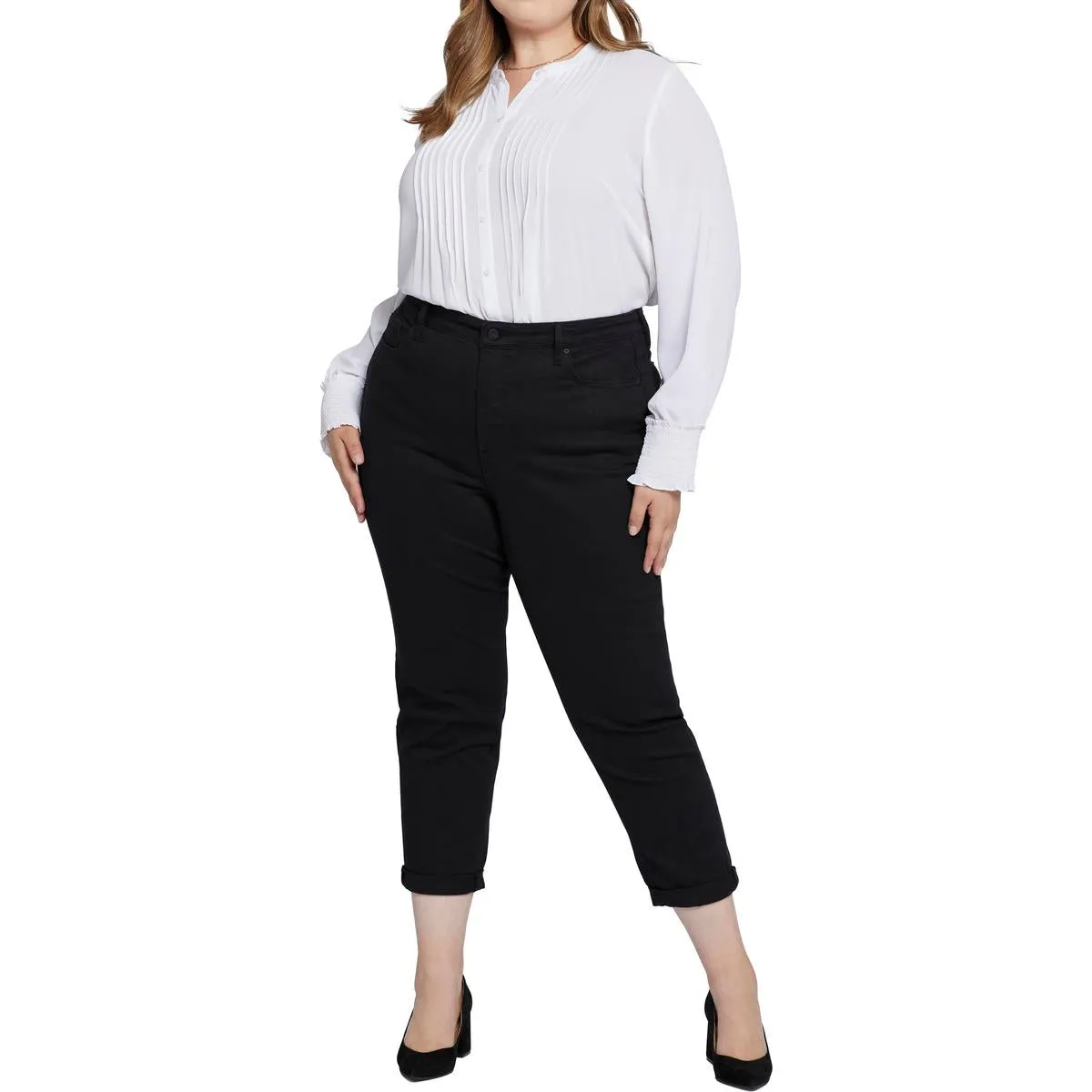 NYDJ Womens Plus Margot Girlfriend Tummy Slimming Denim Straight Leg Jeans