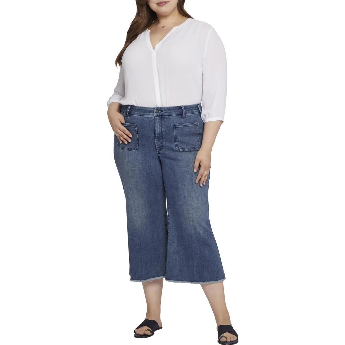 NYDJ Womens Plus Patchie Major High-Waist Cotton Capri Jeans