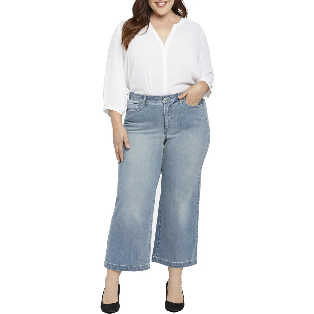 NYDJ Womens Plus Teresa Denim Wide Leg Jeans