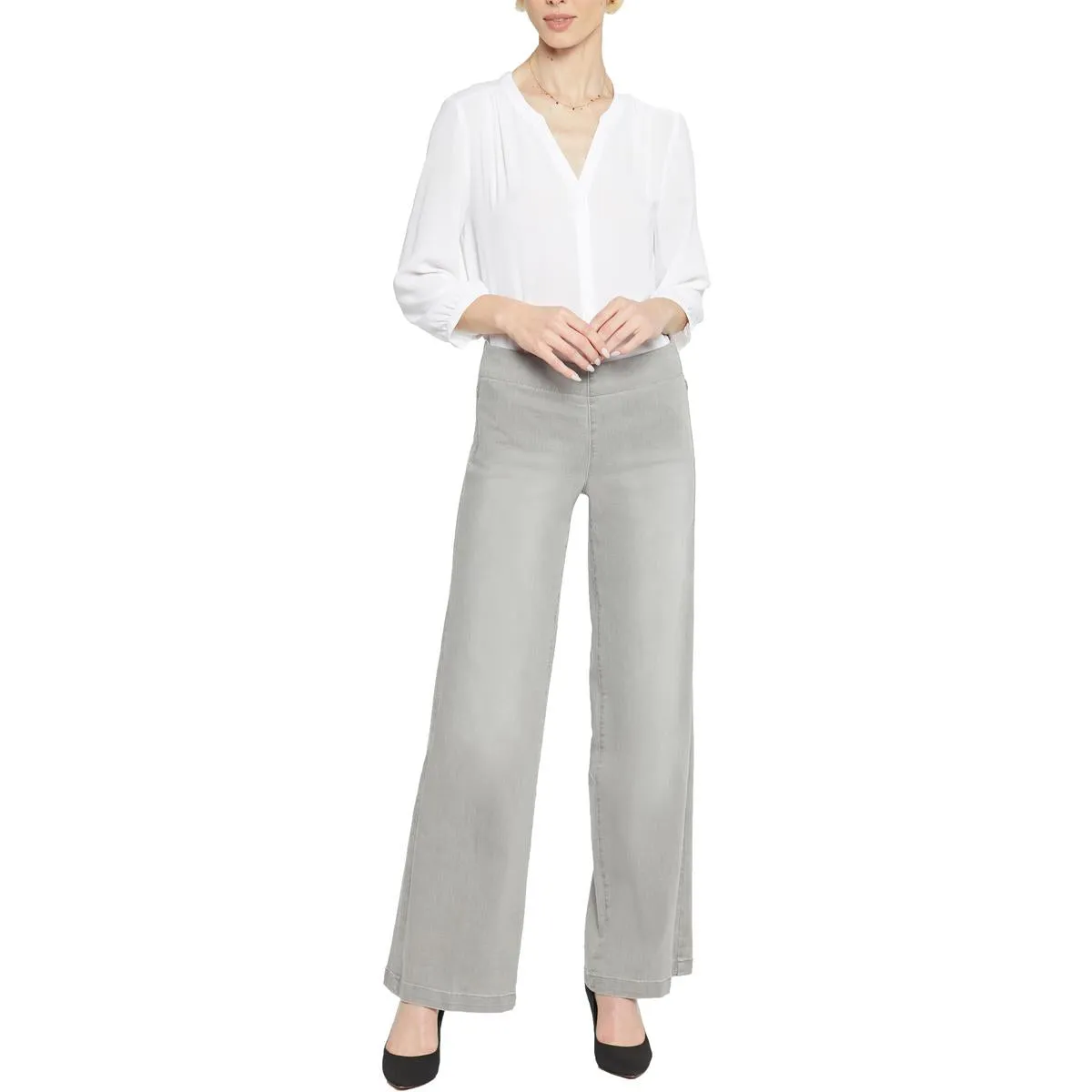 NYDJ Womens ` Pull On High Rise Wide Leg Jeans
