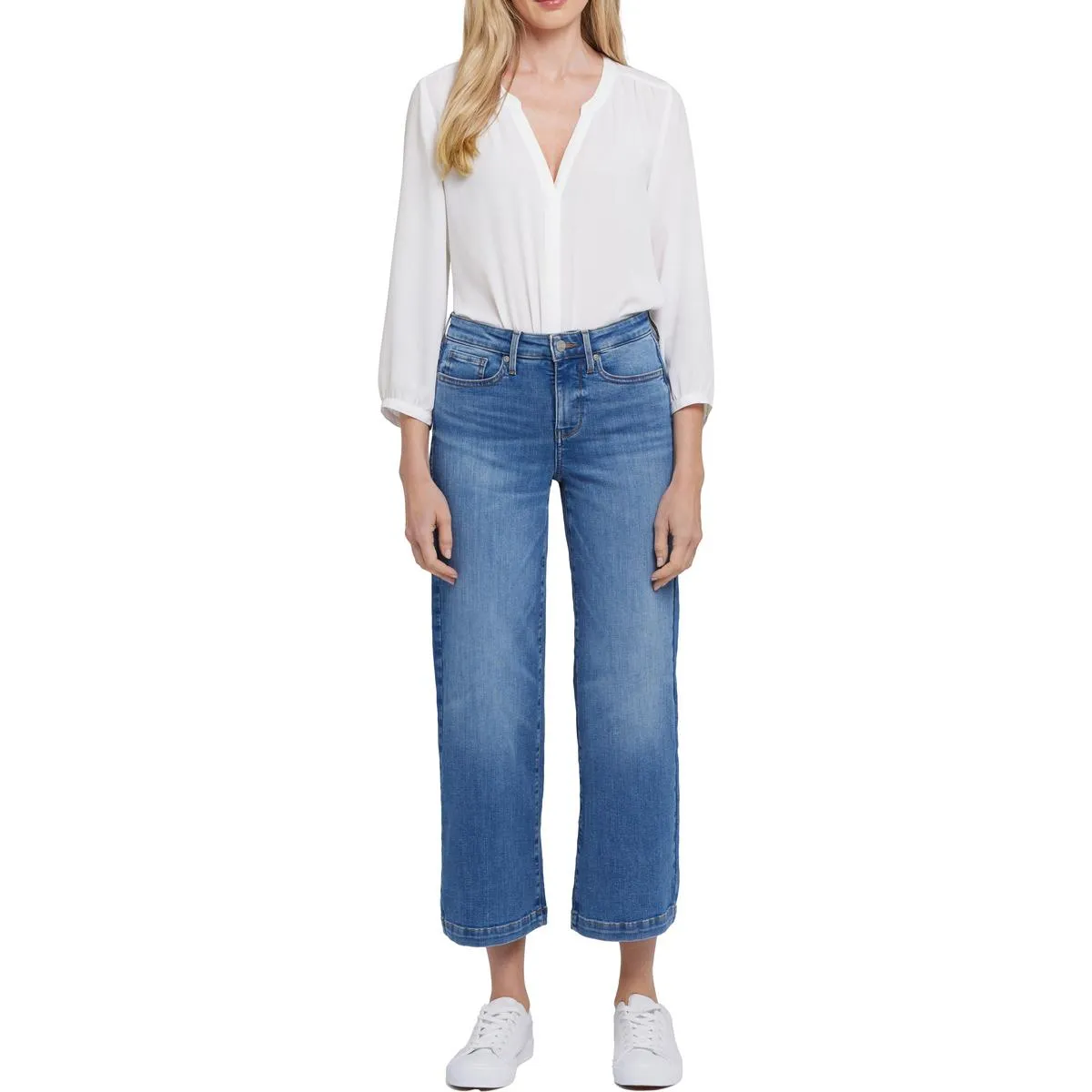 NYDJ Womens Teresa Crop Denim Wide Leg Jeans